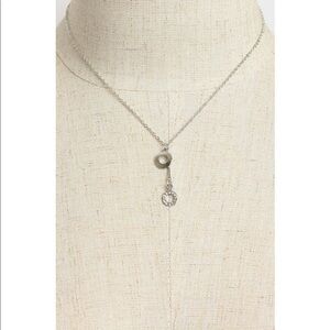 Silver 8" Crystal Ring Drop Necklace